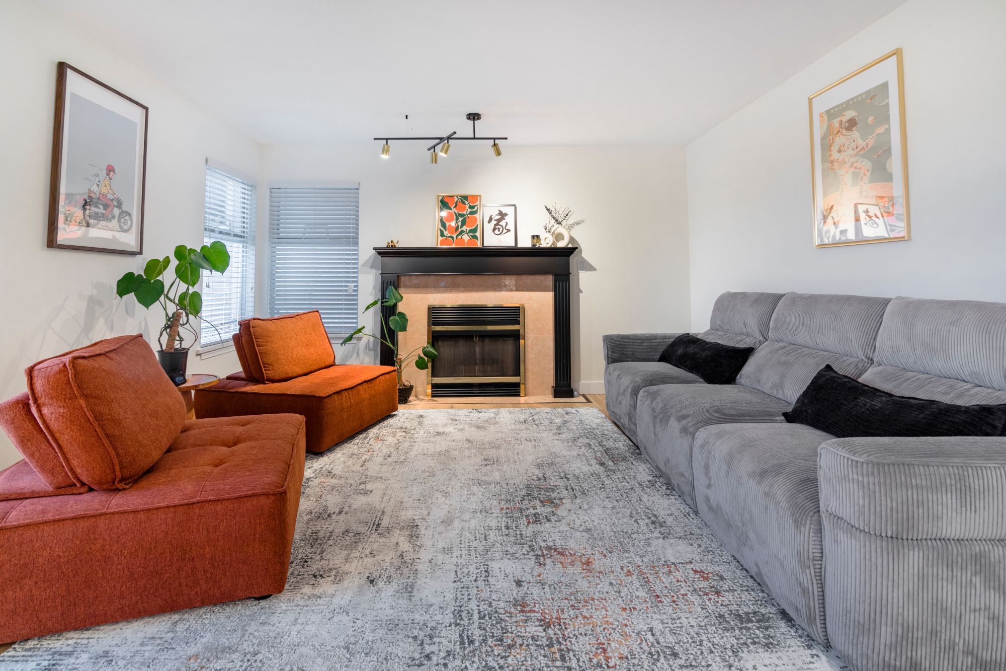 The family room, by the fireplace